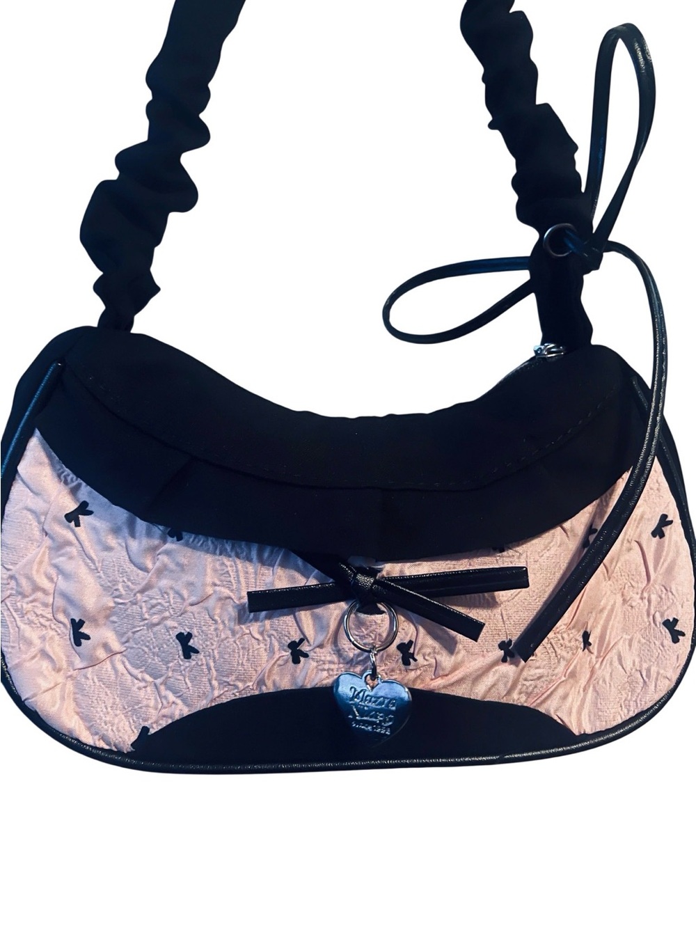 Pink and Black Bow-Accent Shoulder Bag